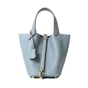 Blue Bucket Bag Top Handle Handbag Tote Purse With Lock and Key